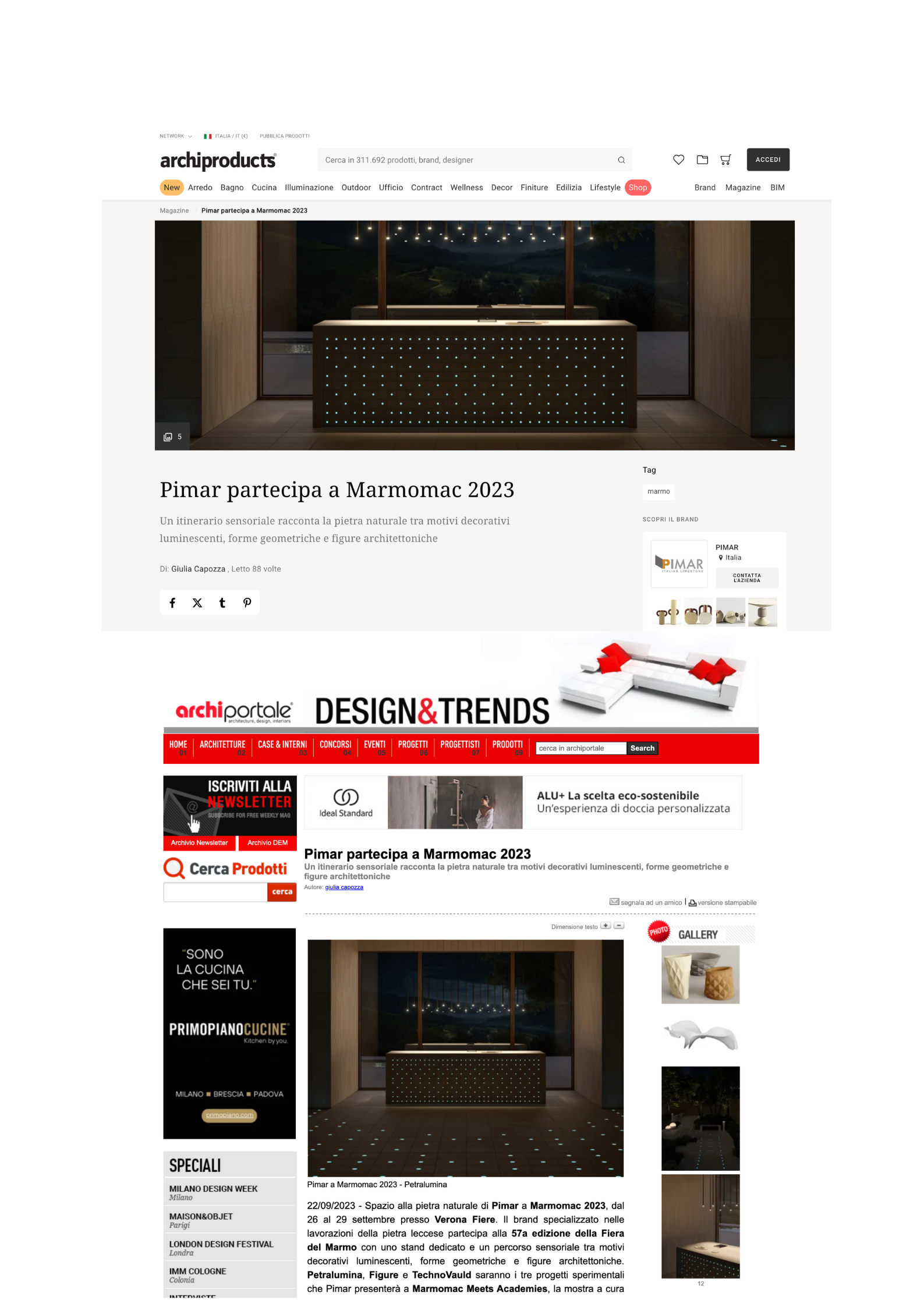 Archiproducts e Archiportale per Pimar al Marmomacc 2023